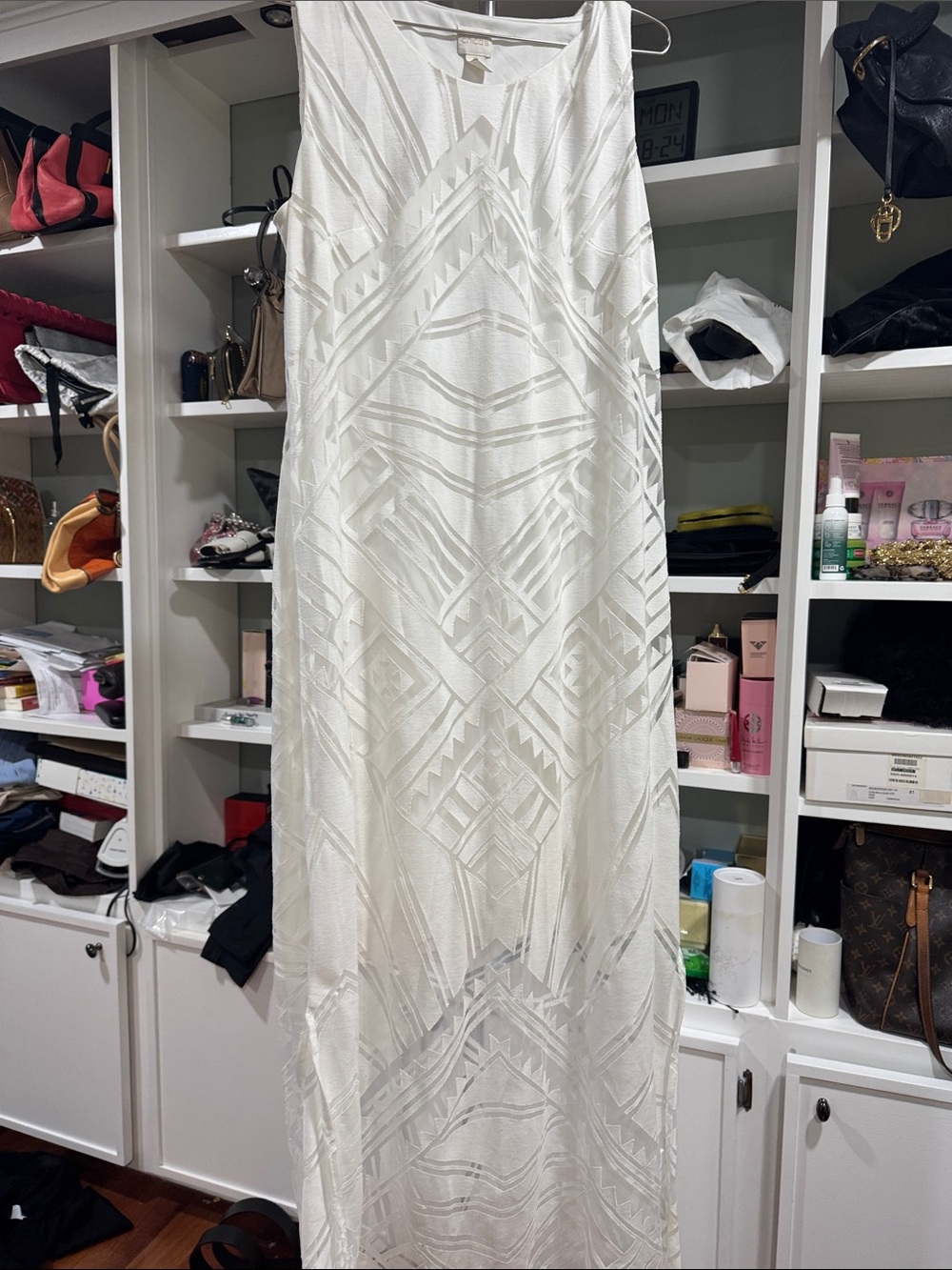 Chico's White Geometric Jacquard Maxi Dress